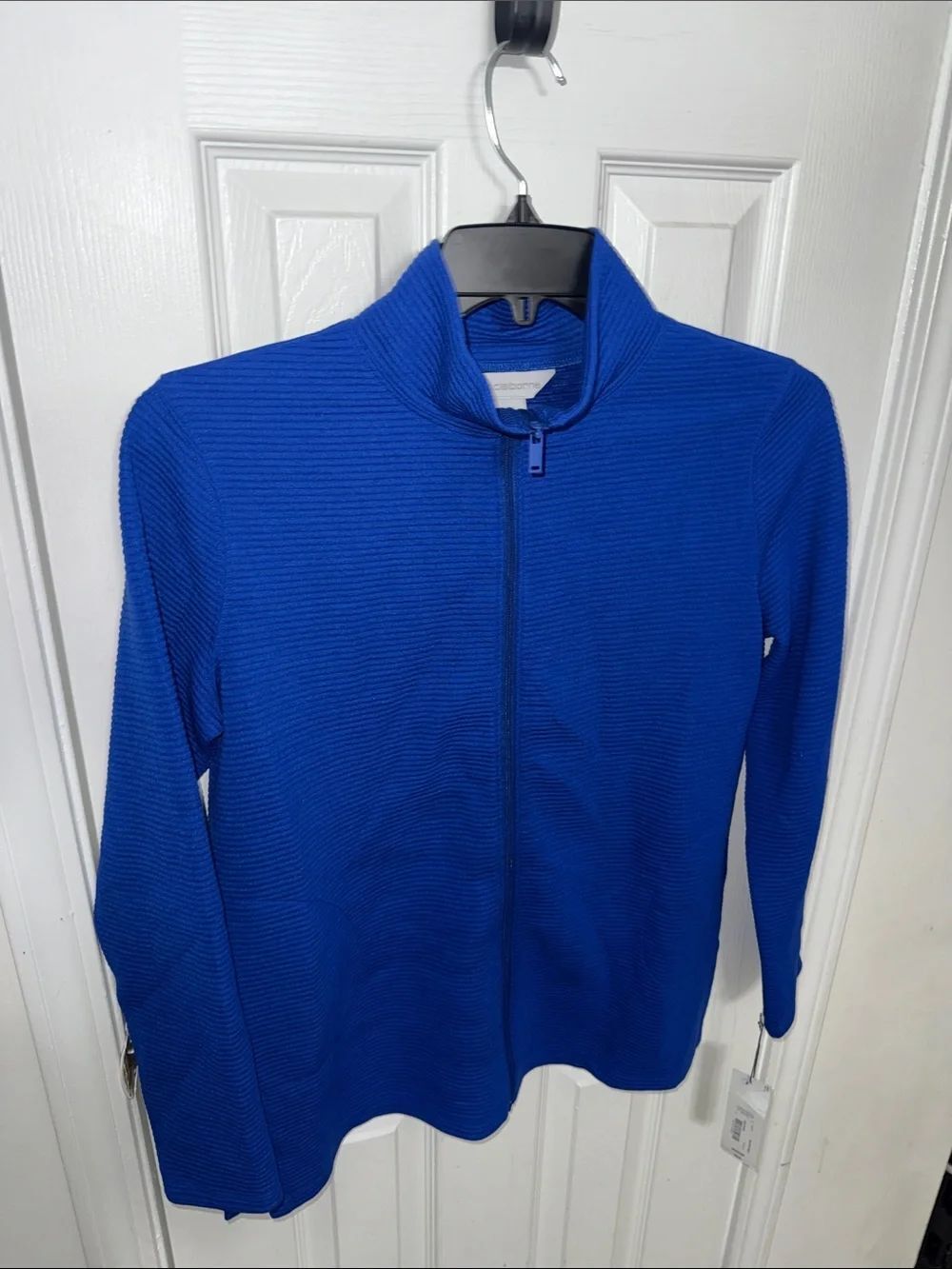 Cobalt Blue Zip Front Ribbed Cardigan - Picture 2 of 9